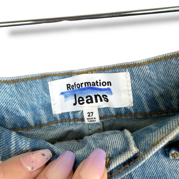 Reformation Tahoe Cynthia Patch High Rise Straight Button Fly Denim Jeans - Picture 14 of 15
